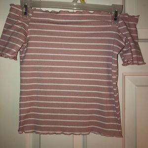 Pink & white striped off the shoulder top